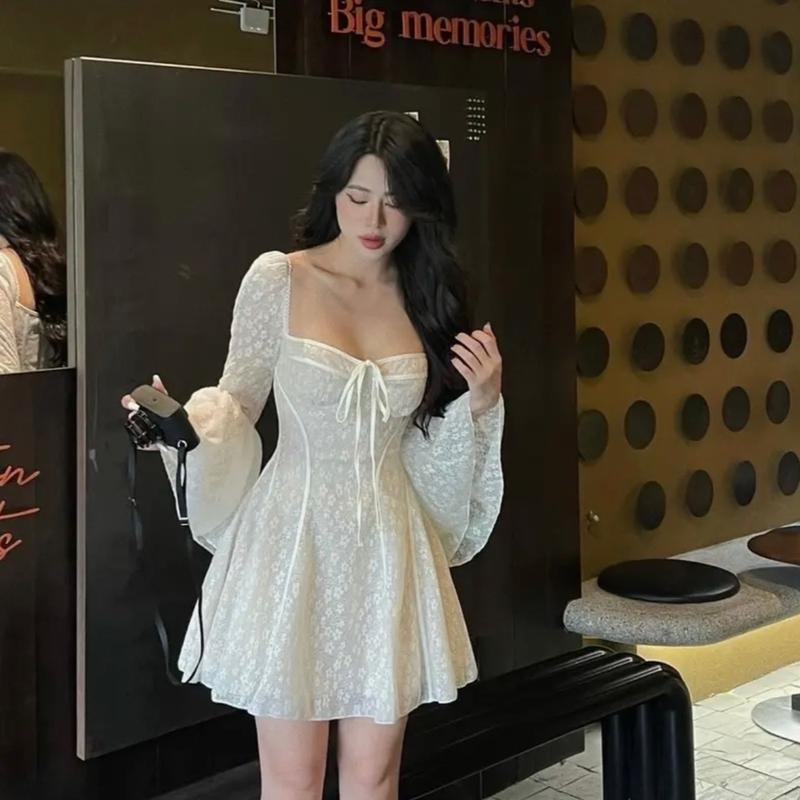 ĐẦM NƠ HOA TAY DÀI REN _ KHANH VY STORE 112505