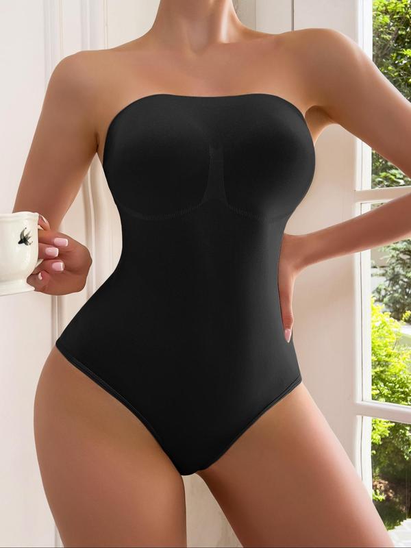 Women's Solid Color Button Seamless Tube Shapewear Bodysuit, High Stretch Tight-fitting Sleeveless Tube Body Shaper for Women Casual Dating Working Party 3