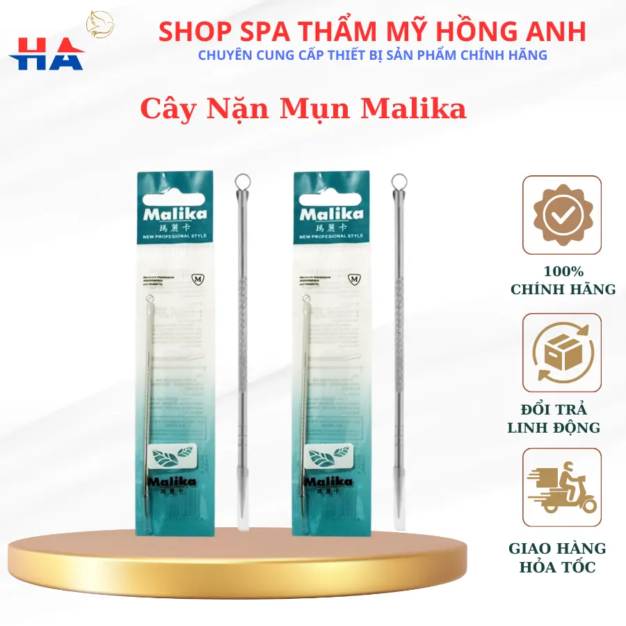 Que Năn Mụn Inox 2 Đầu - Cây Nặn Mụn Malika - Đầu Nhọn Đầu Tròn Dùng Cho Cá Nhân Spa Thẩm Mỹ.
