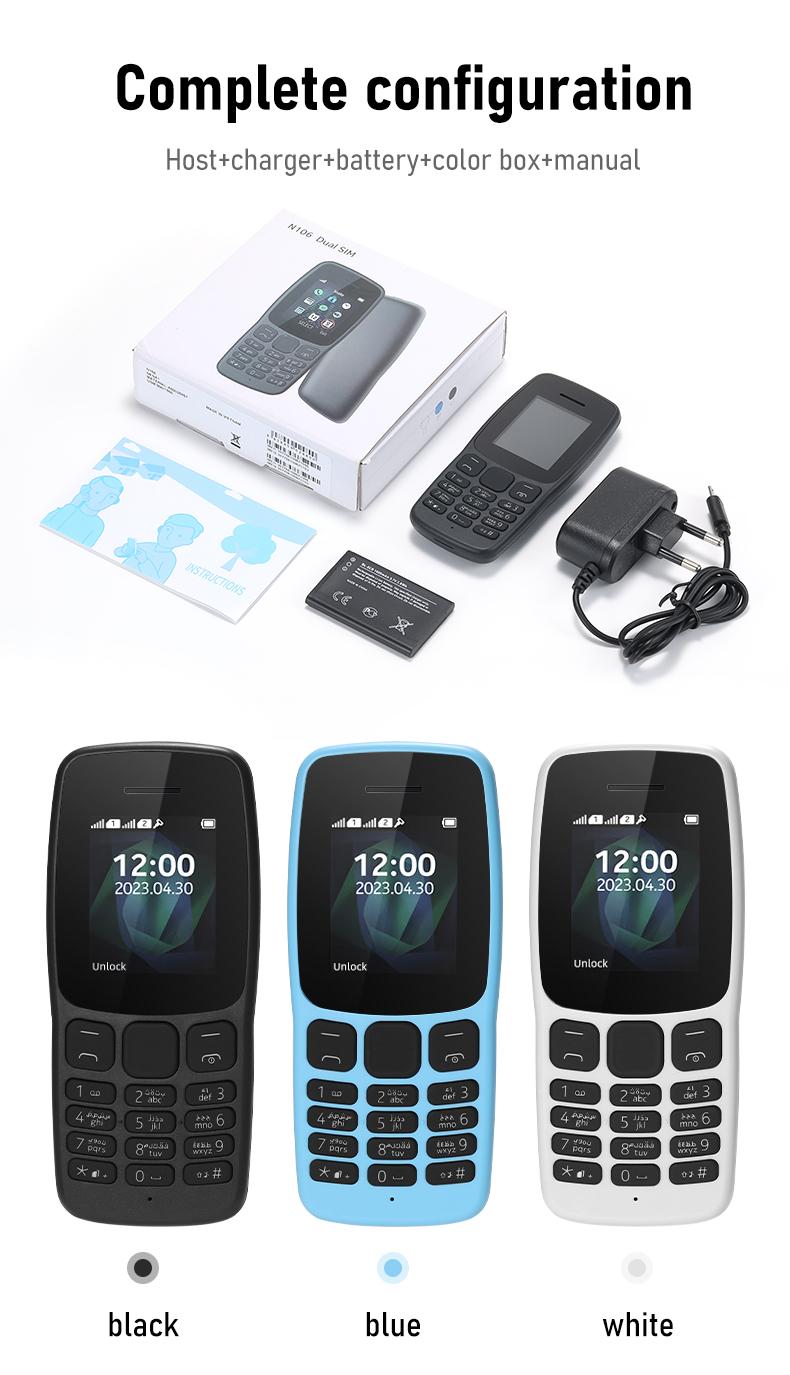 Product Introduction of New Straight Button Machine 2G mic spinning N106 Big Word Function Ready to Use Classic Mobile Phone Suitable for Adult Student Mobile Phone Mini phone GSM Card Dual multicolor Southeast Asia 14