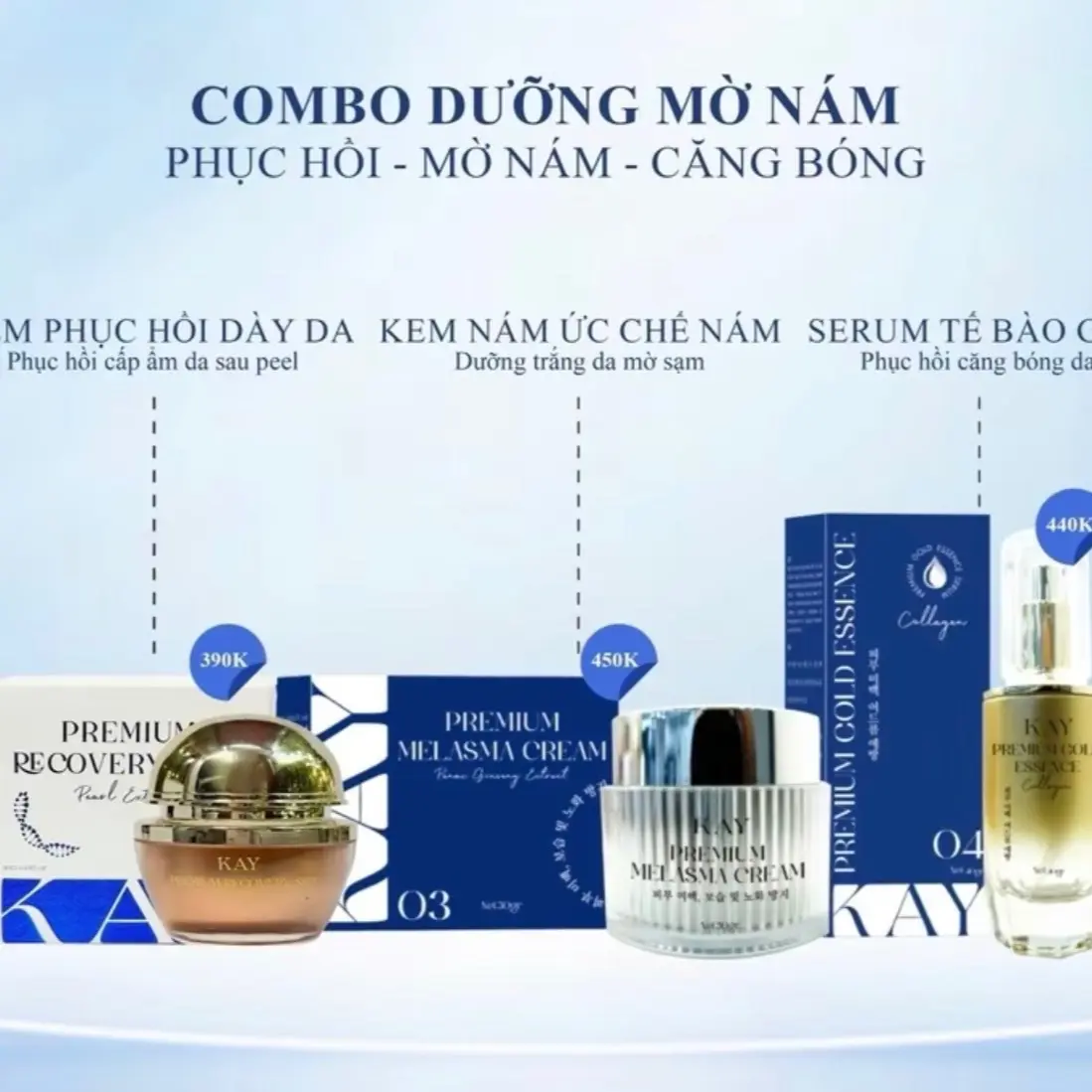 COMBO 5 : KEM DÀY DA + KEM DƯỠNG N.ÁM , TINH CHẤT SERUM [ TẶNG CHỐNG NẮNG] tất cả các loại da , da nhạy cảm