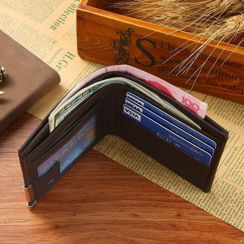 Dompet Pria lipat D1011-1 Lipat Tiga Kulit PU Dompet tas pria Kartu 4