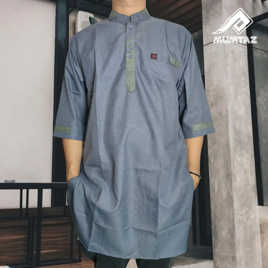 Baju Muslim Koko Kurta Pria Dewasa Lengan 3/4 Bahan Madinah Premium Kombinasi Nyaman