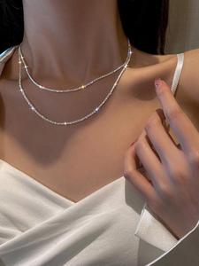Collares de Cadena Elegantes para Mujer con Decoración de Pedrería, Atuendos de Verano 2024, Collar de Cadena Brillante de Lujo, Accesorios de Bisutería para Boda y Compromiso