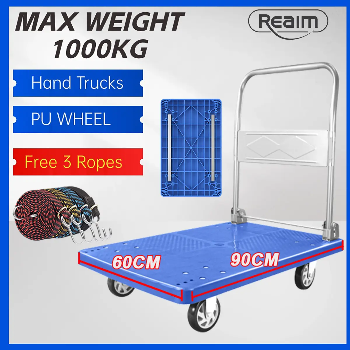 Realm 1000KG Hand Trucks Push Cart Trolley Heavy Duty Foldable Aluminum Multifunctional grocery water cart hand trucks 435 Ratings