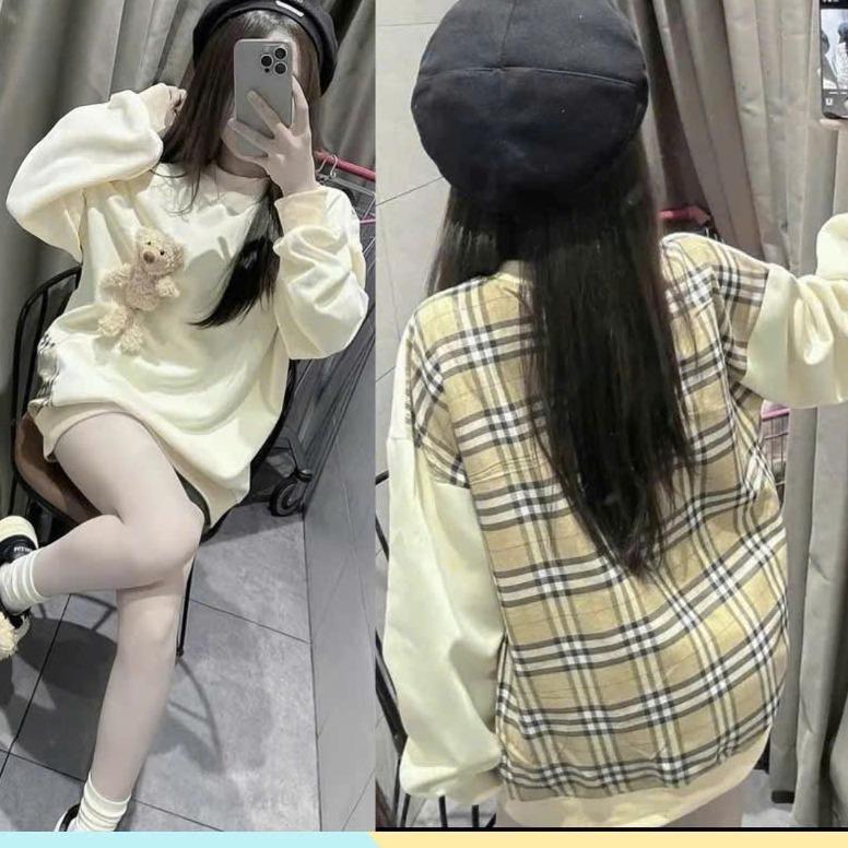 Áo Nỉ Sweater Kẻ Lưng Kèm Gấu Dễ Thương Chất Nỉ Dày Dặn Ấm Áp hàng bình dân Nữ