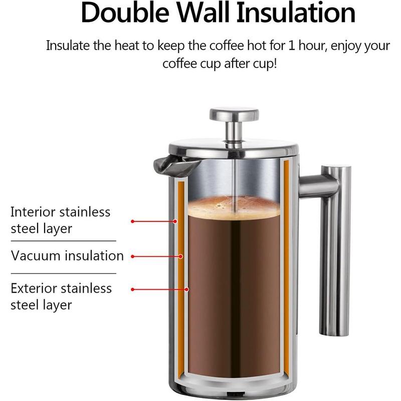 Product Introduction of Coffee Machine Brewing Pot Coffee Pot 304 Stainless Steel Double Wall Double Layer French Filter Press Pot Tea Maker 20
