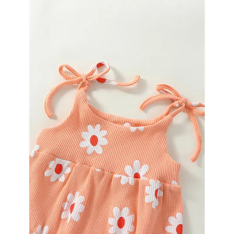 Bộ Áo Jumpsuit Quần Cho Em Bé Gái, Không Tay, In Hoa, Áo Liền Quần Và Băng Đô 3