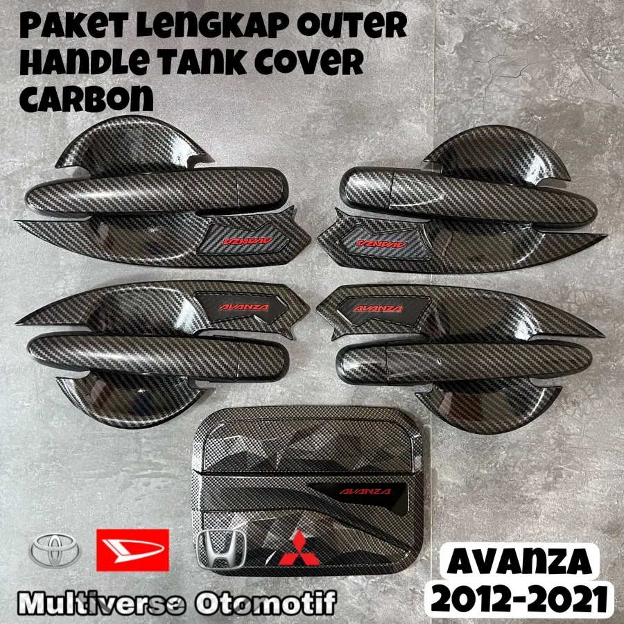 Paket Outer Handle Tank Cover Avanza Xenia 2012-2021 Carbon Lengkap