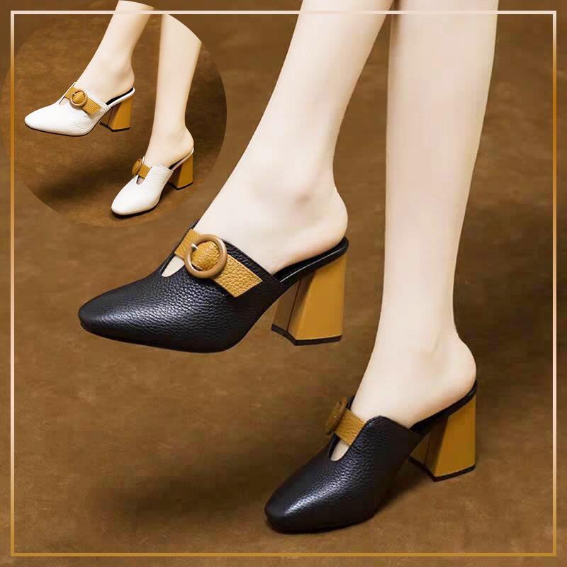 DéP Sandal Guốc Shoes Cao Gót Bít Mũi Đế Dày Phong Cách Anh Quốc Thời Trang Cho Nữ - CG432