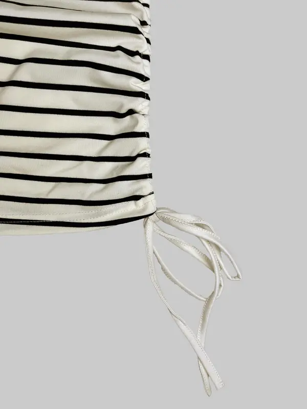 Women's Striped Print Ruched Drawstring Tank Top, Casual Sleeveless V Neck Top for Summer, Ladies Clothes for Daily Wear 6