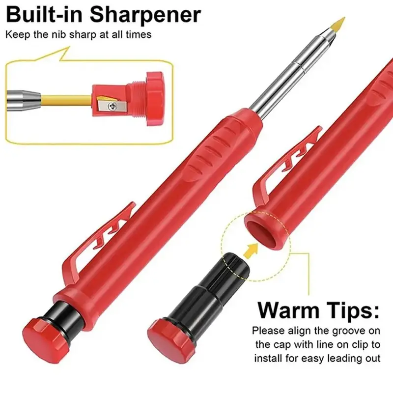 Woodworking Marker Pen Set, 3 Counts/set Long Head Deep Hole Marker Pen & Refill & Eraser, Adjustable Quick Dry Marker Pen, Professional Woodworking Marker Pen for Home and Office 5