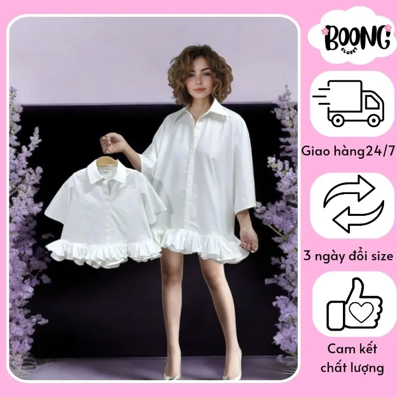 [Boong Closet] Váy đôi cho mẹ và bé dáng babydoll freesize, gấu bèo xếp li
