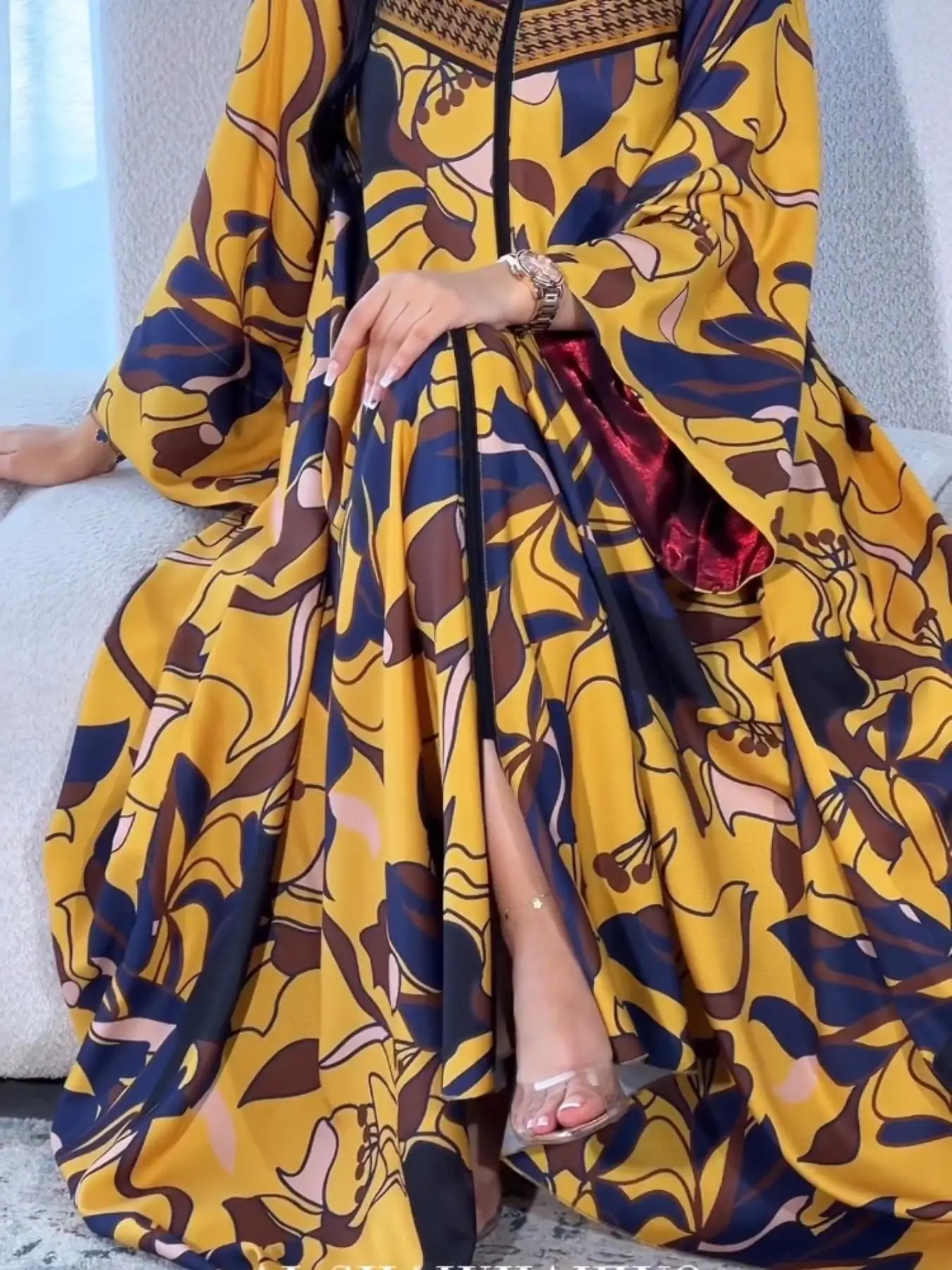 Women's All Over Print Flounce Sleeve Collared Dress, Elegant Long Sleeve Dress for Spring & Fall, Women's Clothing for Daily Wear