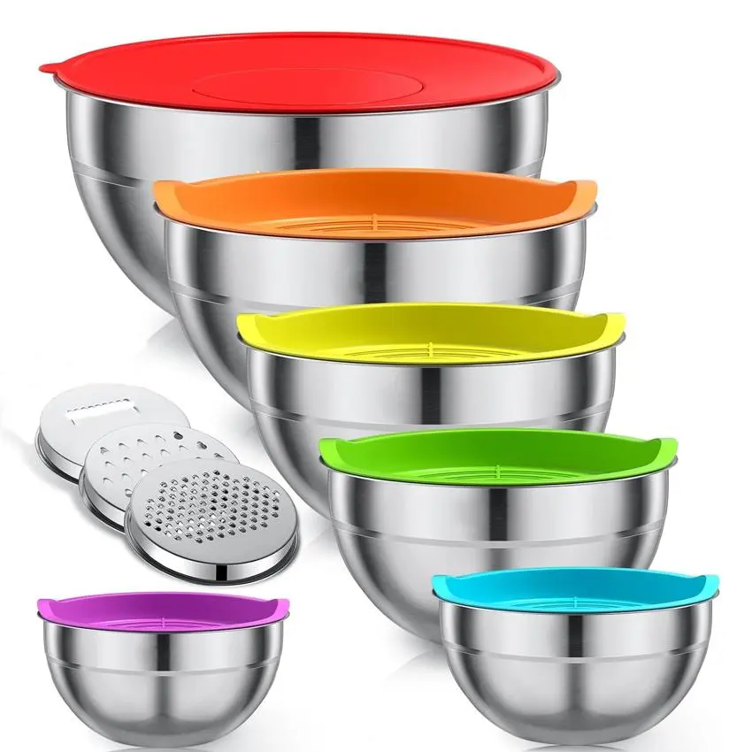 Stainless Steel Mixing Bowl Set, 6 Counts/set Nesting Bowl with Lid, Kitchen Bowl Set for Cooking & Baking, Household Kitchen Products