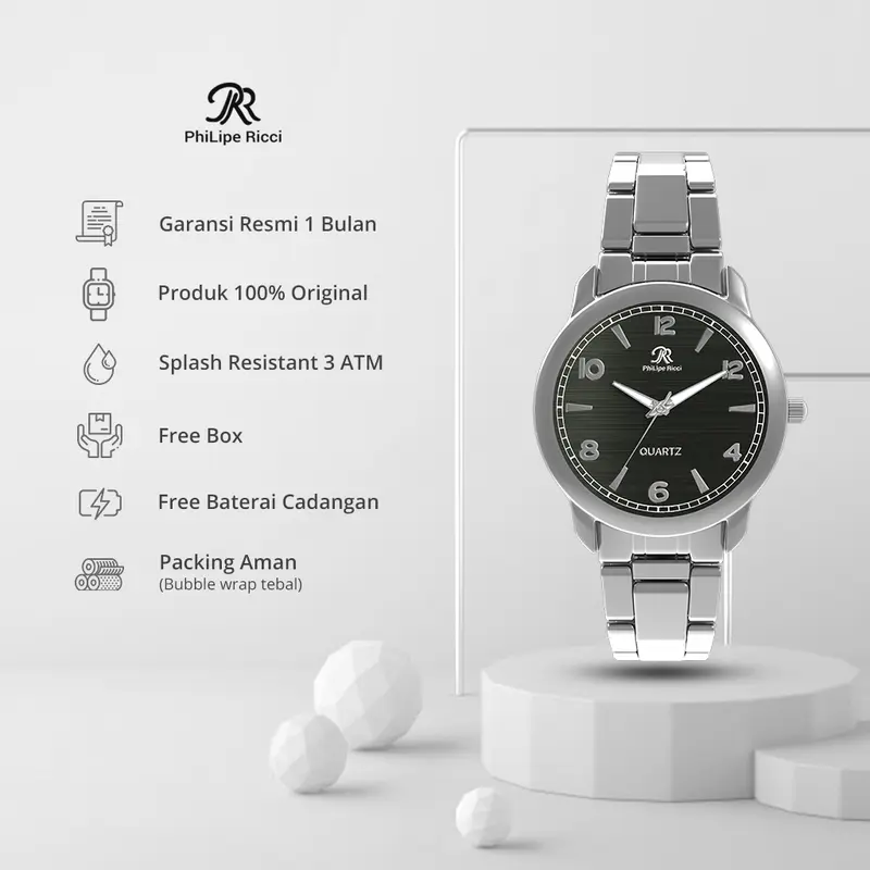 PhiLipe Ricci Jam Tangan Pria Besi Rantai Analog Original PR13 Free Box quartz watches 2