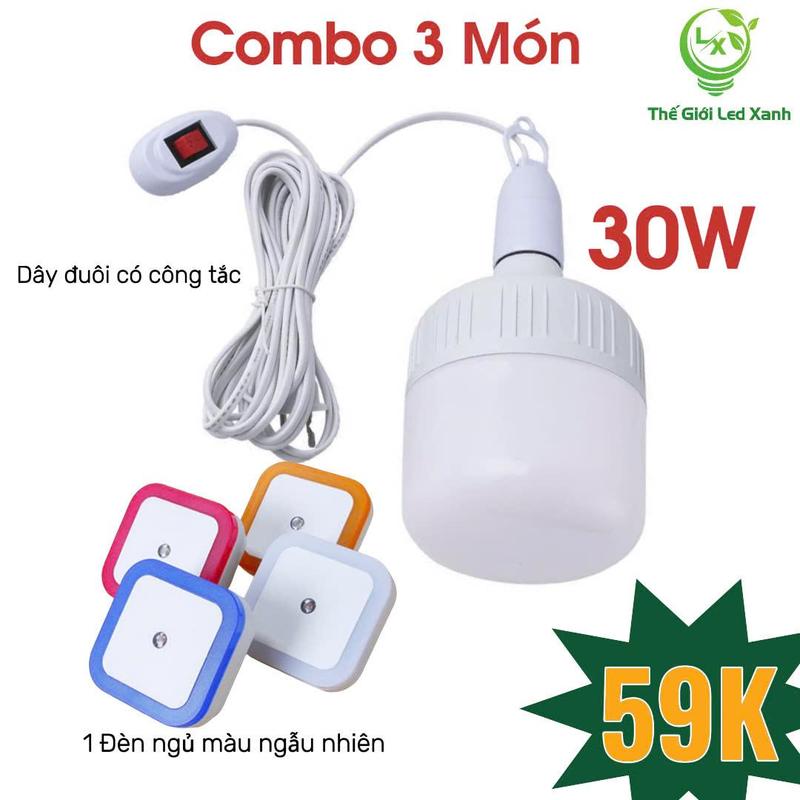 [Tặng đèn ngủ] Combo Đèn led 30w kèm dây chui đèn có sẵn công tắc dài 5 mét