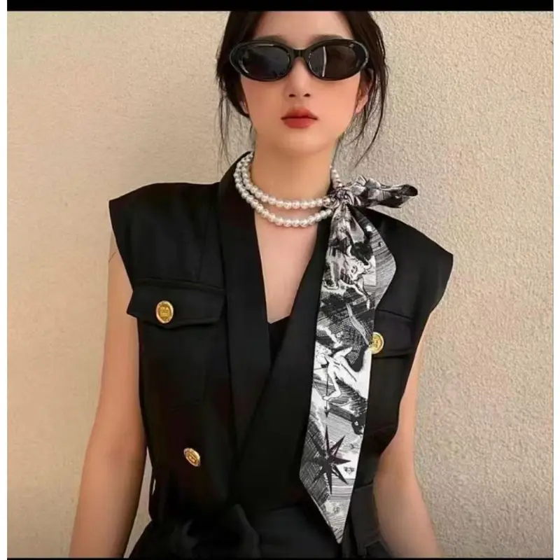 Bộ Vòng Cổ, Ngọc Trai Và Khăn Lụa, Đa Năng, Khăn Quàng Cổ Thời Trang Pháp, Phụ Kiện Tóc, Kết Hợp Vòng Cổ Voi 7