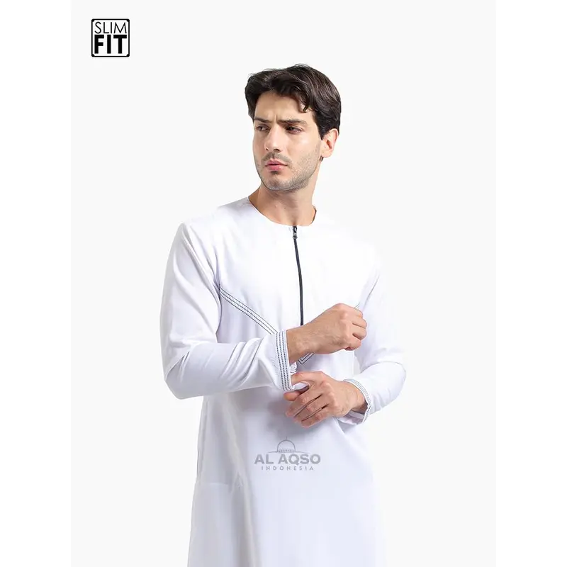 Al Aqso | Jubah Slimfit Thobe Gamis Pria Muslim Dewasa Premium Navy Abu Resleting Lengan Panjang | Jubah Osman 6