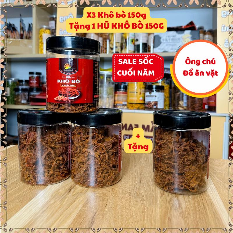 (Tặng KHÔ BÒ) 3 HỘP KHÔ BÒ (30% BÒ) tặng 1 HỘP KHÔ BÒ CBB - Ông chú đồ ăn vặt - Đồ ăn vặt snacks Food Thức Ăn