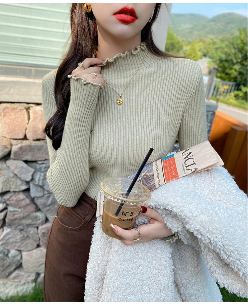 Product Introduction of Gentle Wooden Ear Half Turtleneck Bottoming Shirt Women's Fall and Winter Inner Wear Slim Fit Sweater Soft Glutinous Knitted Top 2023 New Knitwear Womenswear Lingerie Knitting 4