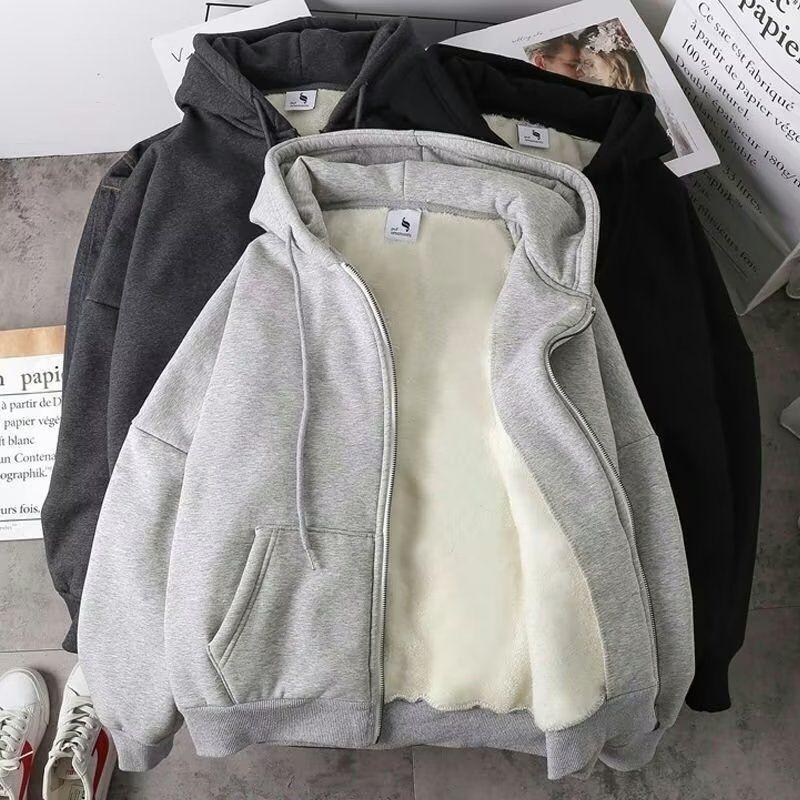 Product Introduction of Áo Khoác Dày Có Đệm Nhung, Dành Cho Nữ, Mùa Thu Và Mùa Đông, Hàng Mới Về 2024, Áo, Dễ Phối Đồ, Phong Cách Hàn Quốc, Áo Cardigan Có Dây Kéo Cặp Đôi, Áo Hoodie 1