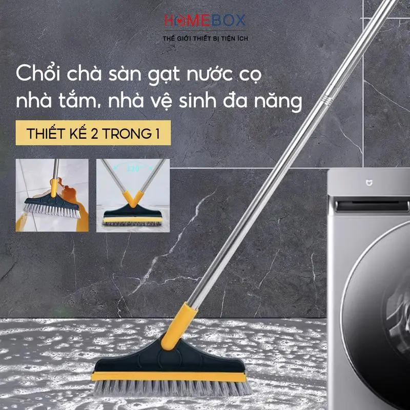 【2in1/Tay cầm dày】Cây Chà Sàn Nhà Tắm Đa Năng 2 Trong 1, Chổi Cọ Sàn Gạt Nước Phòng Tắm Nhà Vệ Sinh Lau Kính Tiện Dụng Làm Sạch