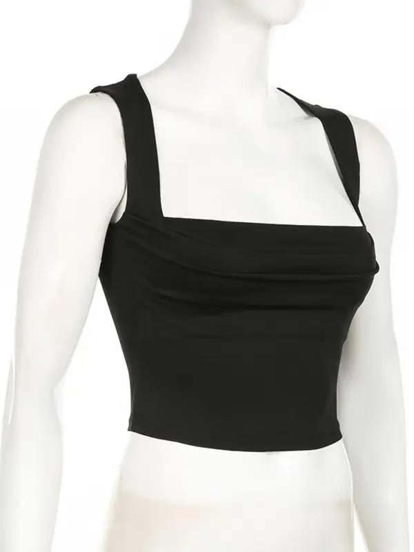 Women's Summer Plain Ruched Square Neck Crop Tank Top, Lady Summer Clothes, Classy Casual Sleeveless Cropped Top for Summer, Ladies Clothes for Daily Wear, Womenswear 5