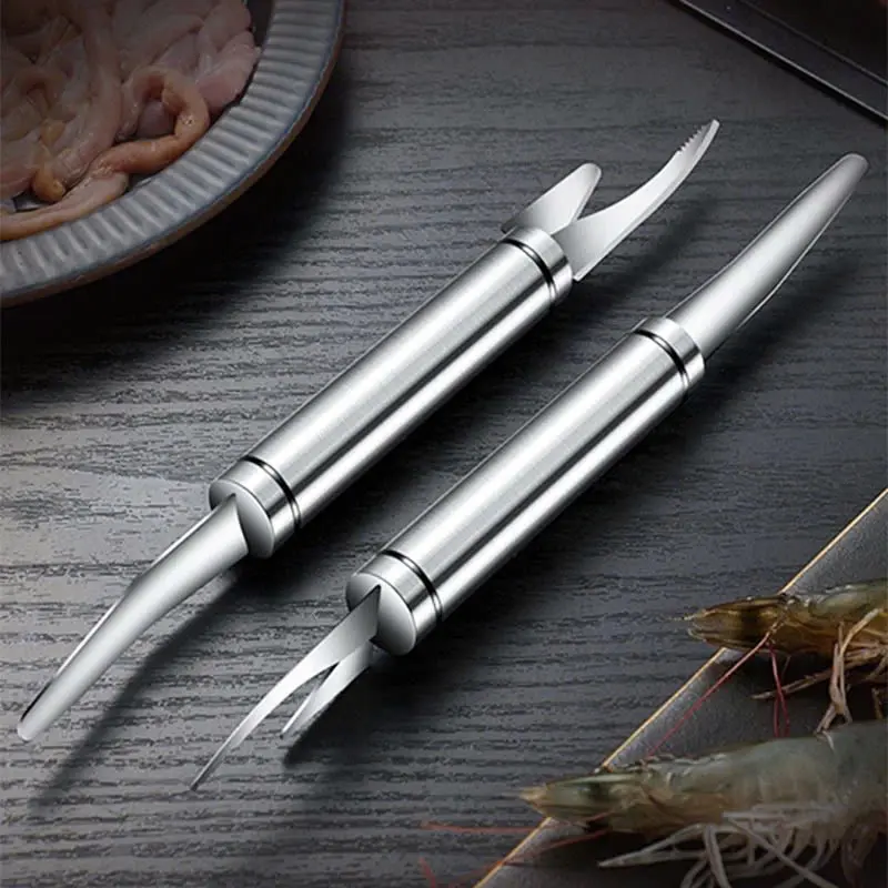 Dụng Cụ Lột Bóc Vỏ Tôm 2 Đầu - Cây Lấy Chỉ Tôm, Làm Lòng Gà, Đánh Vảy Cá 2 in 1