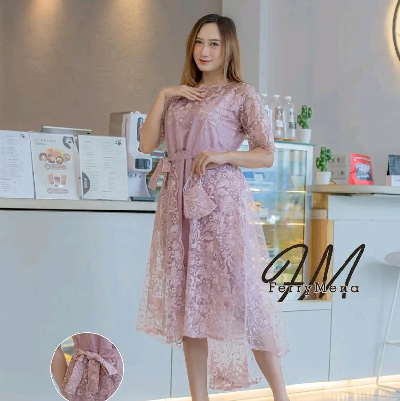 Terbaru Midi Dress Naomi | Dress Wanita | Dress Natal Pesta | Dress Lengan Pendek | Dress Kristen | Dress Non Muslim | Dress Mewah | Dress Cantik Bunga Bunga