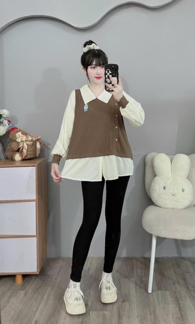 Product Introduction of áo bầu babydoll hàn quốc giả 2 lớp sang chảnh, áo bầu thêu gấu cute freesize 13