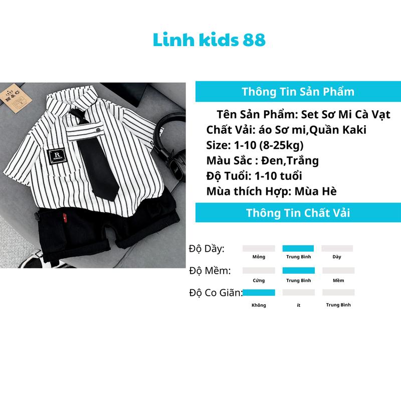 A149 Bộ quần áo Sơ Mi Cà Vạt Màu Trắng Đen kèm quần cho bé trai từ 8-25kg [shop linhkids88]