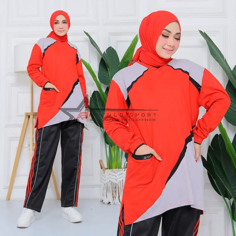 Baju Olahraga Senam Tunik Muslimah / Setelan Baju Olahraga Senam Wanitaah / Seragam Olahraga Senam Terbaru Celana Panjang Muslim Atasan Hitam Sport 8