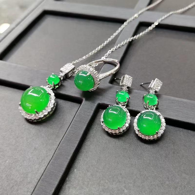Product Introduction of Bộ Mặt Dây Chuyền Chalcedony Màu Xanh Lá Tự Nhiên, Tròn Nhà Máy, Bộ Ba Mảnh, Trang Sức Trực Tiếp Cho Nữ, Tuyệt Vời Làm Quà Tặng 2