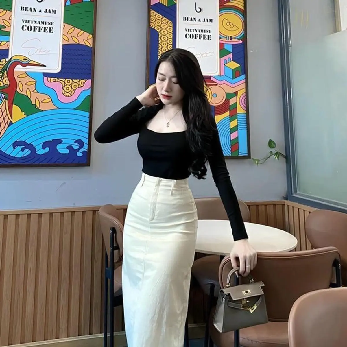 Set áo thun tay dài chân váy dài chuẩn đẹp cho nàng Mua rẻ Top Dress Nhung Nữ Dress