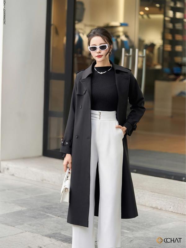 Áo Măng Tô Nữ CCHAT Dáng Suông Dài Kèm Đai Chất Tuyts 24MDS2002ST