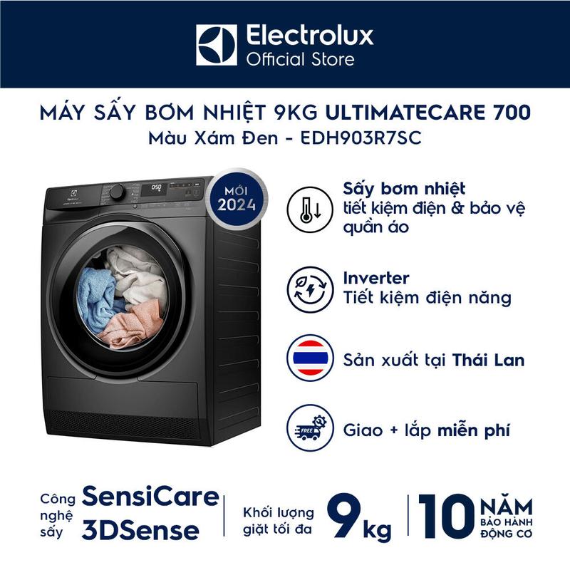 Máy Sấy Bơm Nhiệt Electrolux 9kg UltimateCare 700 EDH903R7SC Inverter Làm Sạch - Giao Lắp 0Đ