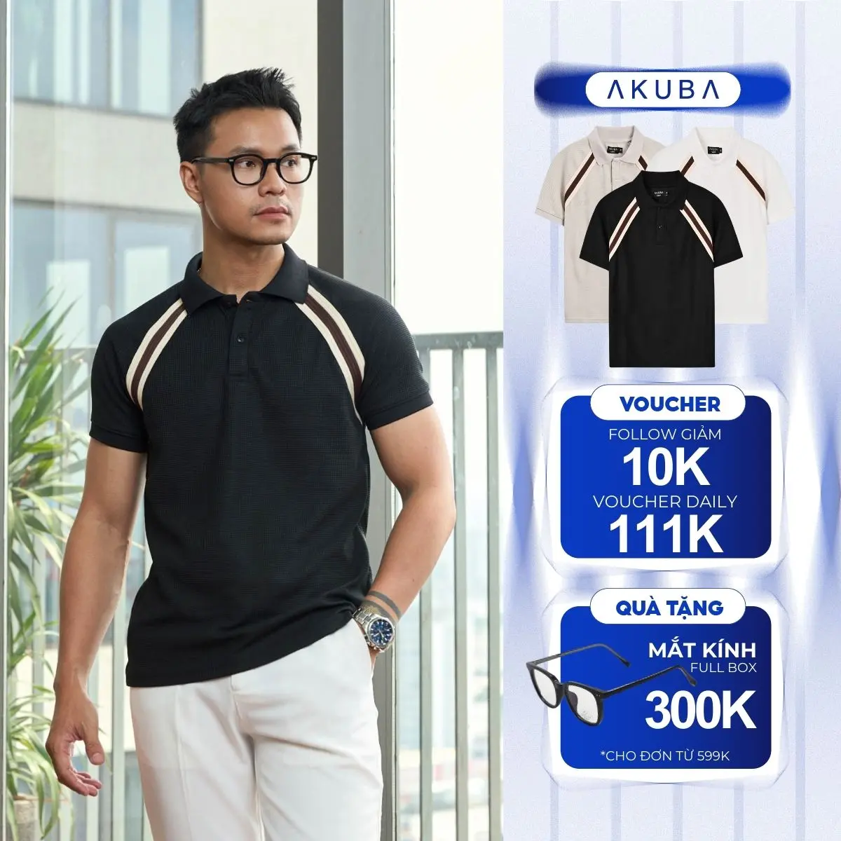 Áo Thun Cổ Polo AKUBA Form Slimfit Chất Vải Cotton Mềm Mịn Thoáng Khí Thoáng Mát |  01HE1137