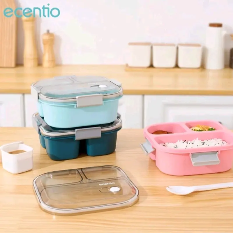 Lunch Box Ecentio Biru 1100ml 3skat Kotak makan Bekal Tempat makan ecentio 1100ml 3skat 2