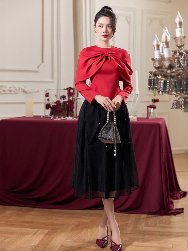 Chân Váy Nữ CCHAT Dáng Xoè Đính Đá Tạo Hình Ziczac Chất Lưới 14CDM9001XT