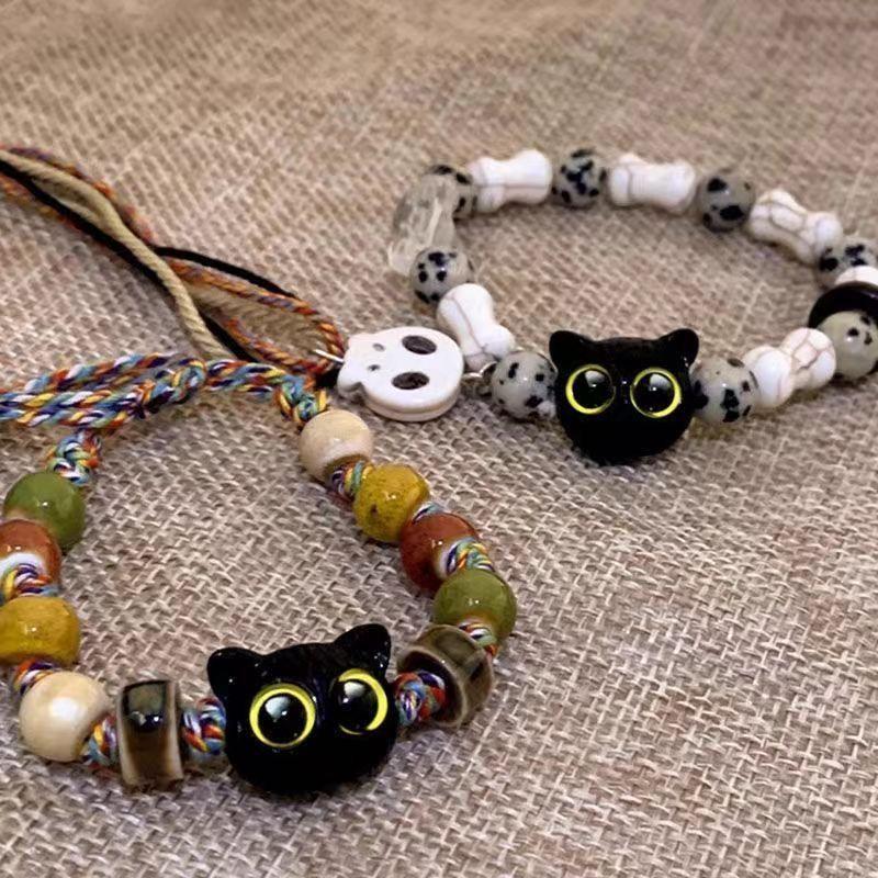 Product Introduction of [Store Hot Sale] Skull Cat Woven Rope Bracelet for Men and Women, Niche Design, Sweet and Cool Chinese Style Tassel Colorful Bracelet Jewelry 3