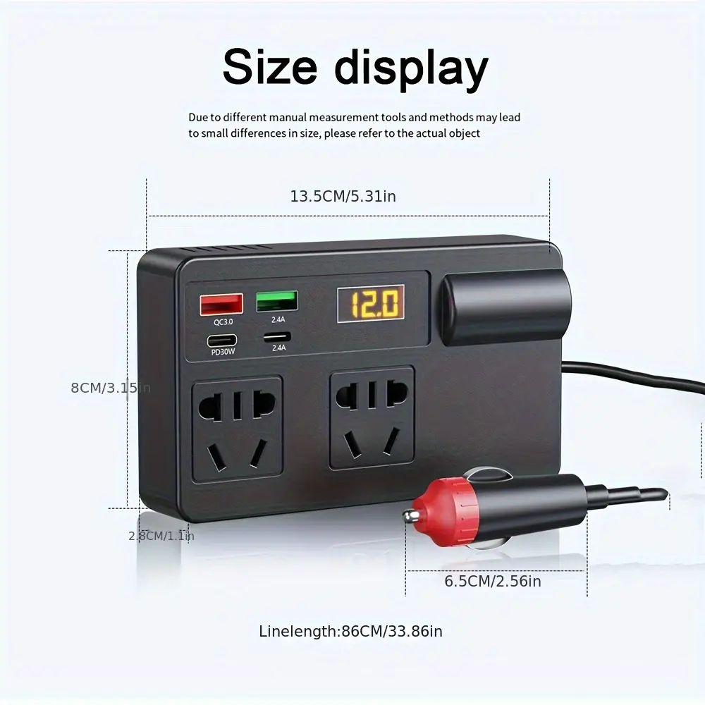 New Car Inverter Converter Plug Power Socket 12V24V to 220V Fast Charger USB+PD Car Multifunctional Electronic