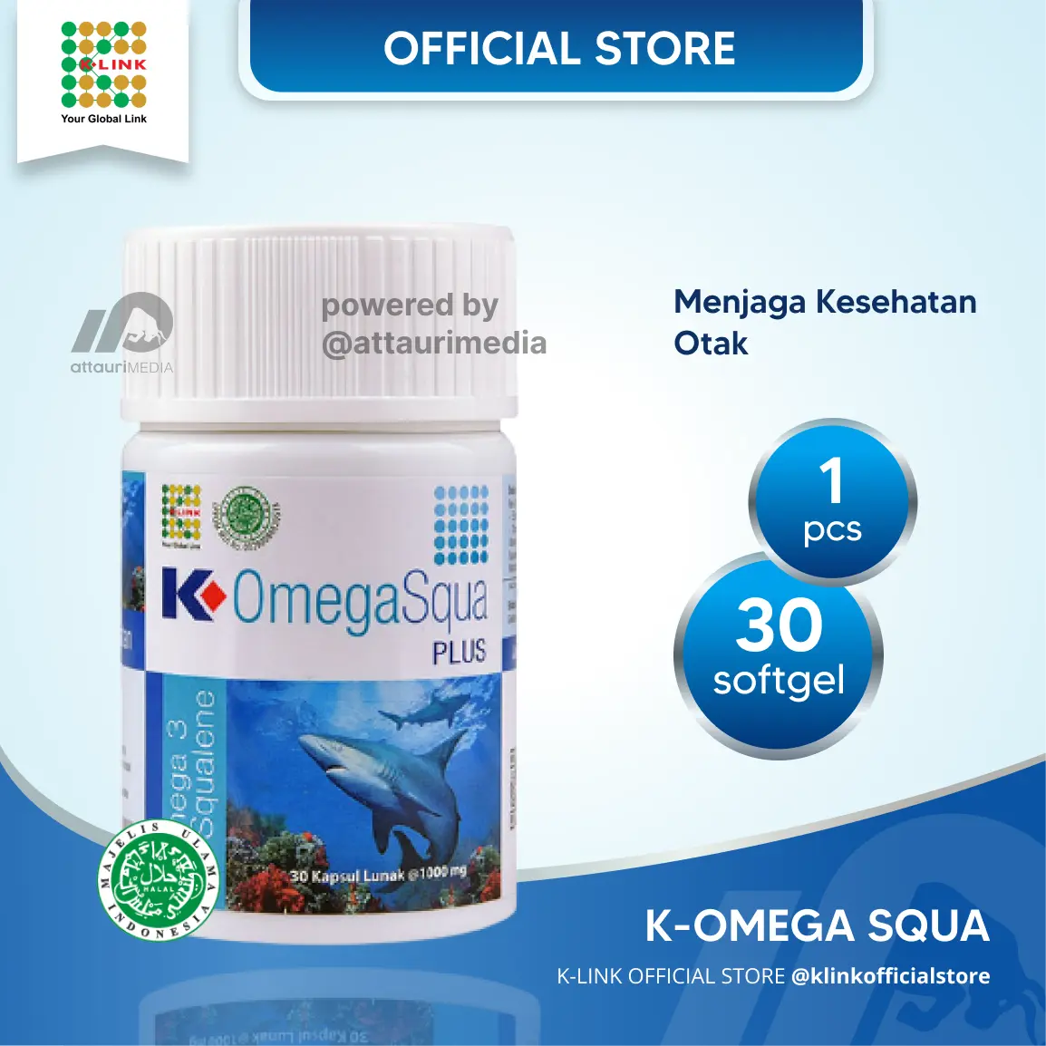 K-Omega Squa Plus Original Squalene & Lecithin (1 Botol is 30 Softgel) Minyak Ikan Omega 3 K Link Original by K Link Official Store K-Link Original Store Attauri