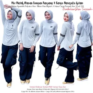 Mix Match Atasan N Lengan Panjang Abu Lis Hitam dan Harajuku Hitam Bahan Parasut dan Atasan bahan Spandek Polyster Untuk Stelan Olahraga Zumba Aerobik Fitness Gym Bisa Unisex Bisa dibeli Satu Stel dan Pembelian Terpisah