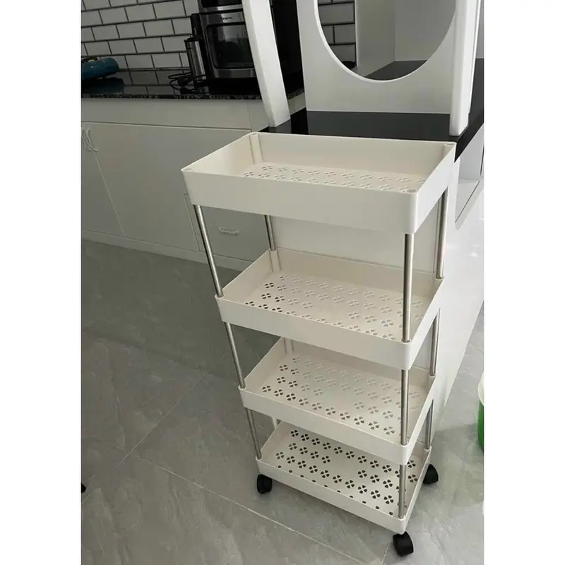 Kệ đựng đồ đa năng 4 tầng Thanh Inox có bánh xe đẩy di chuyển Kitchen 5