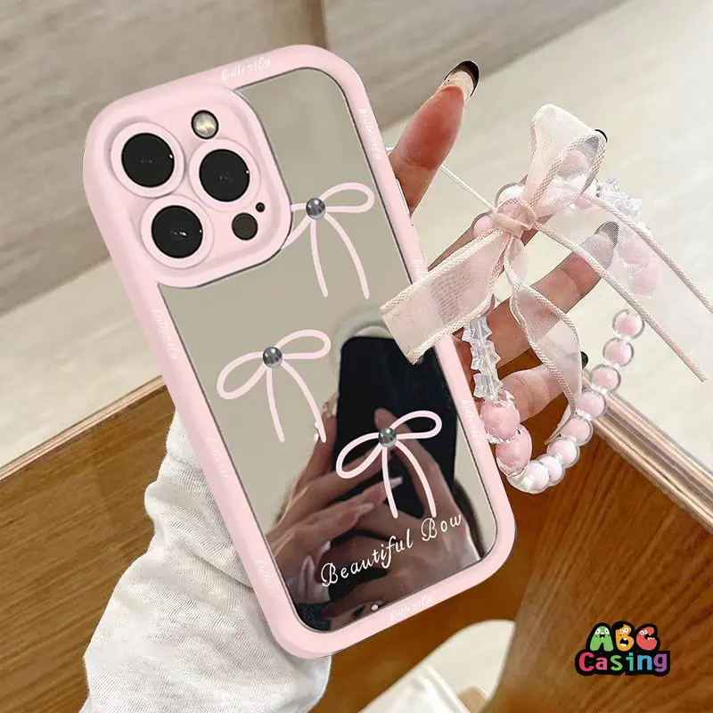 Sederhana Cantik Pita Casing Untuk Realme C61 C51 C15 C20 C55 C35 C67 C63 C53 C11 C12 C21Y C3 C30 Note 50 60 5 11 5s 9i 5i 8i 7i 6i C25Y C25s C21 C17 C31 C33 C25 C20A C2 Narzo 20 N53 30A N63 N61 Ringkas Cermin Lembut Case Dengan Gelang
