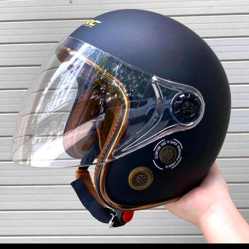 Nón Bảo Hiểm 3 4 Kiểu Mới Kính Dài Lỗ Thông Gió Lót Nâu - Helmet