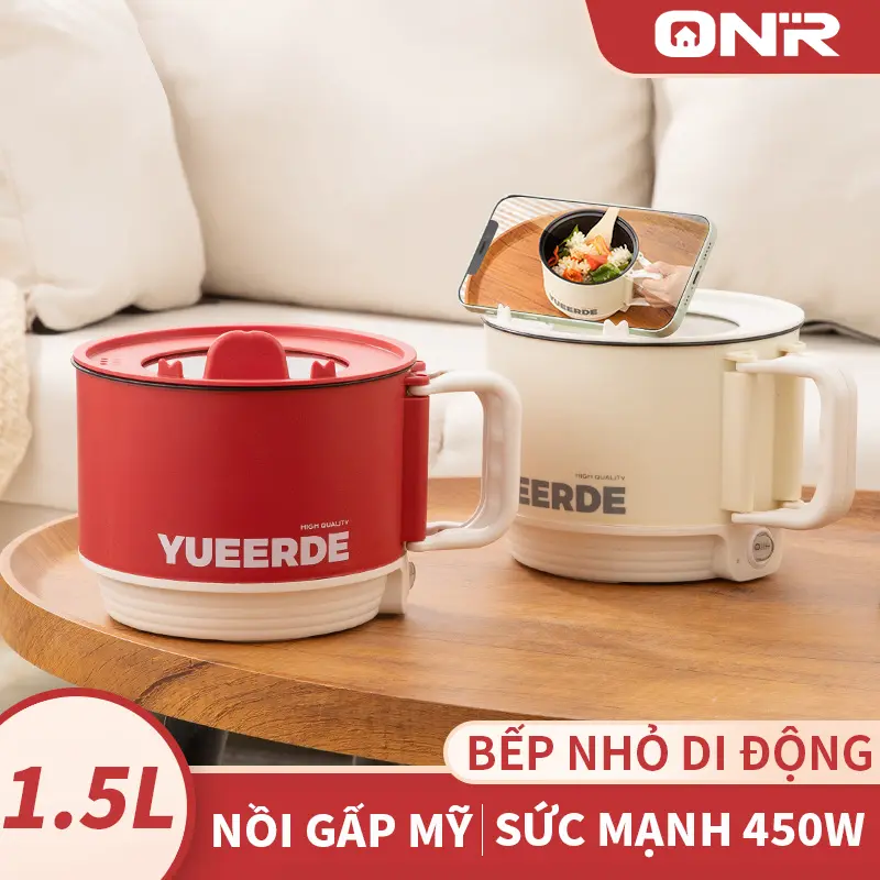 ONR,Nồi Điện Đa Năng Đùng Cho Một Người, Nồi Điện Nhỏ Gọn Gia Đình, Nồi Lẩu Điện Gấp Gọn Chống Đính.