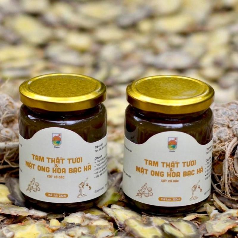 Cốt cô đặc Tam Thất Tươi Mật Ong Bạc Hà Hũ 220ml  ( mua từ 2 hũ tặng Thìa Gỗ và Hộp Đựng Quà ) ( Nông sản gia đình Ôlala )