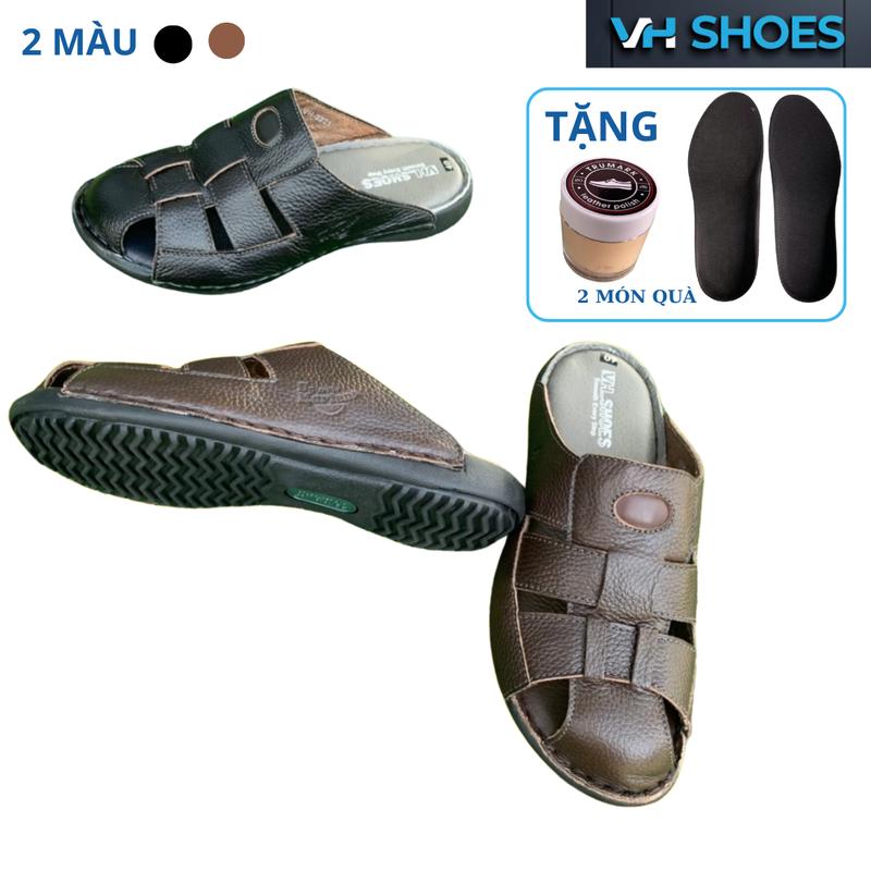 Dép Nam Bít Mũi Da Bò Trung Niên  Đế Chống Trượt - Mã Số V 2221 Dép Lê Đế Bằng DéP Nhung GiàY